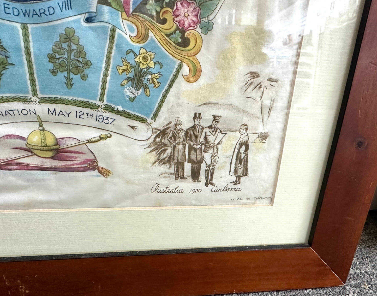Framed King Edward VIII Coronation Linen Handkerchied