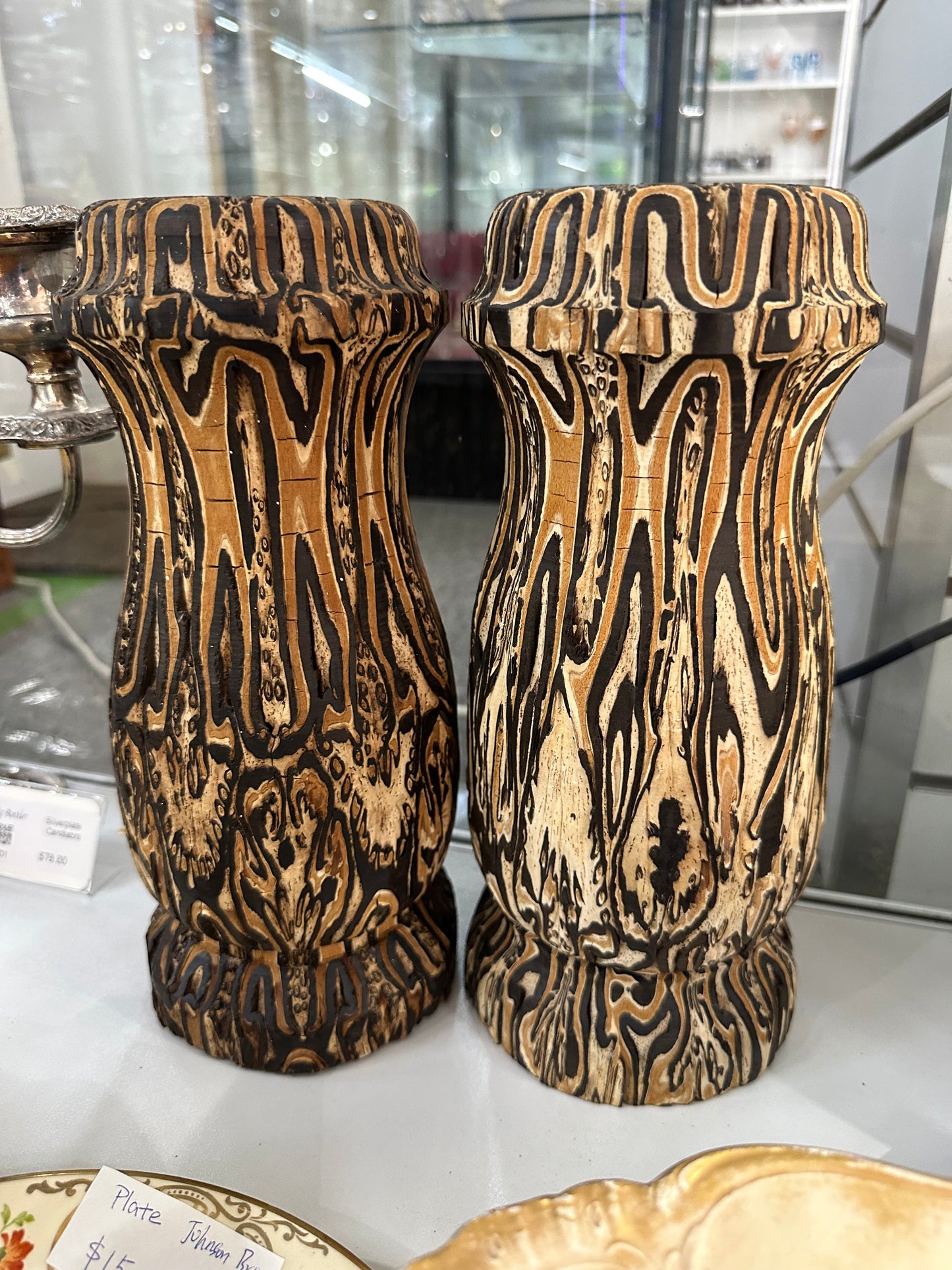 Tall Pair Maori Ponga Vase form New Zealand
