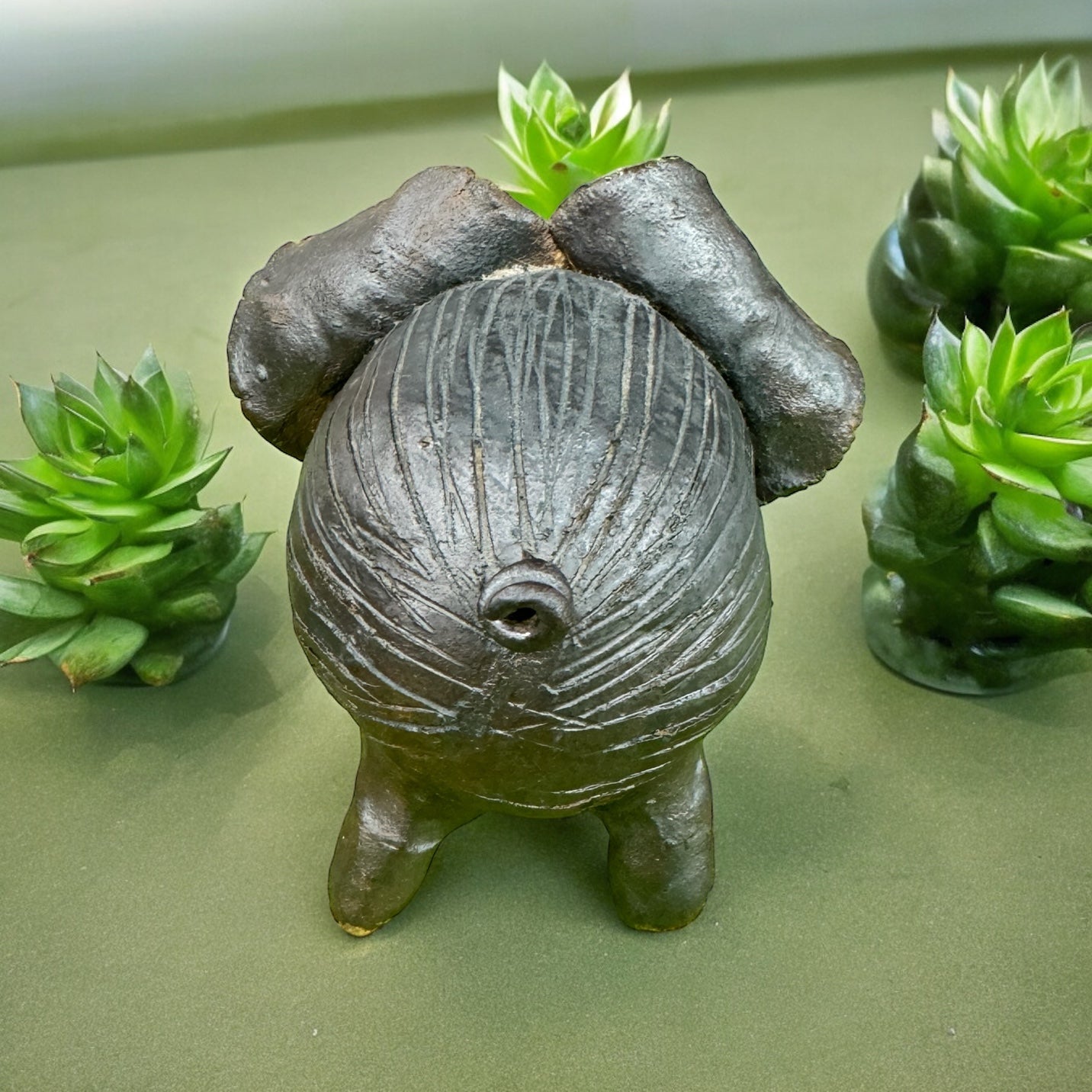 Signed Pottery Pig Figurine