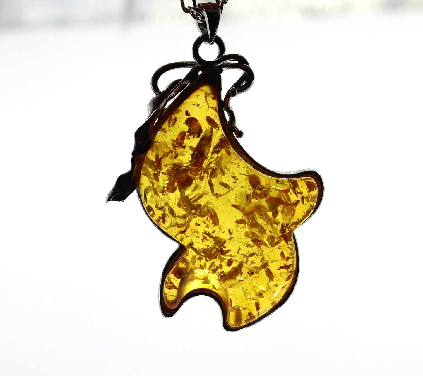 Reconstituted Amber Pendant Silver Chain