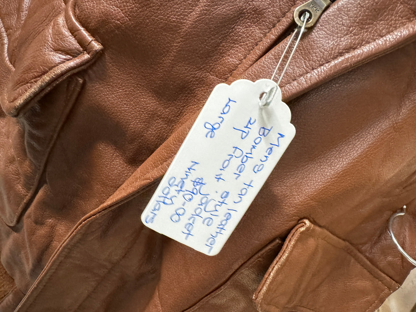 Men’s Tab Leather Bomber Style Zip Front Jacket