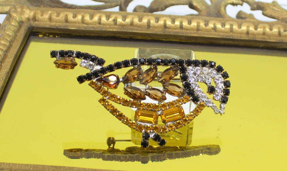 Czech Rhinestone Bird Brooch