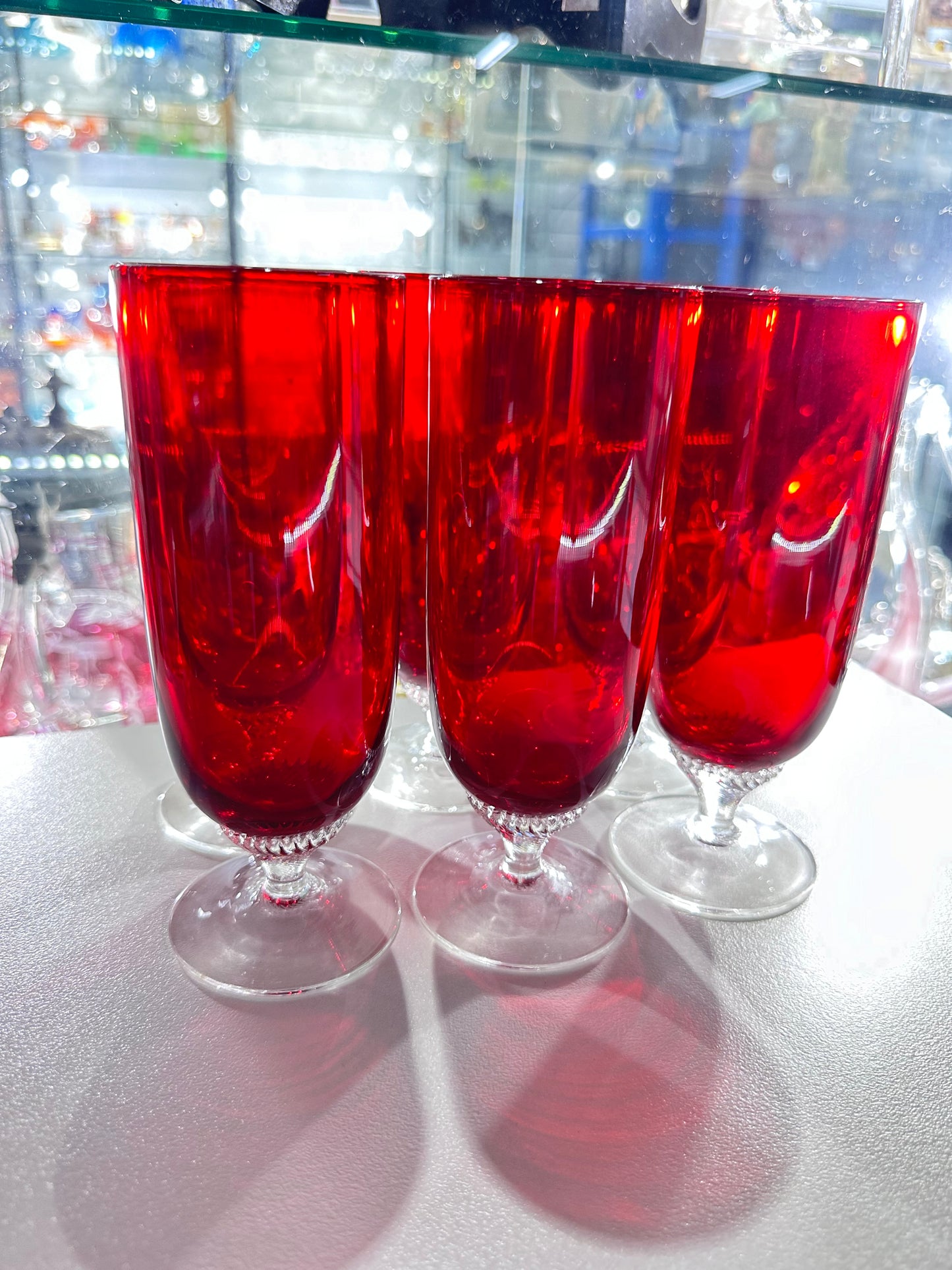 6p 1970s Bohemian Crystal Champagne Flute