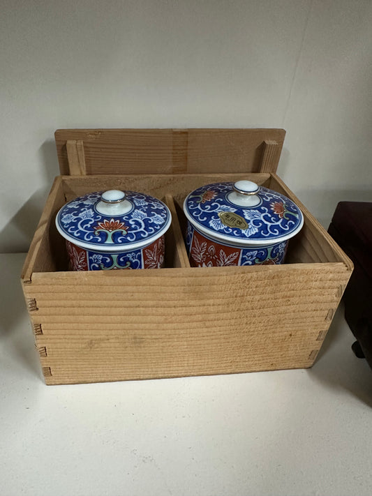 Japanese Tea cups in wooden box