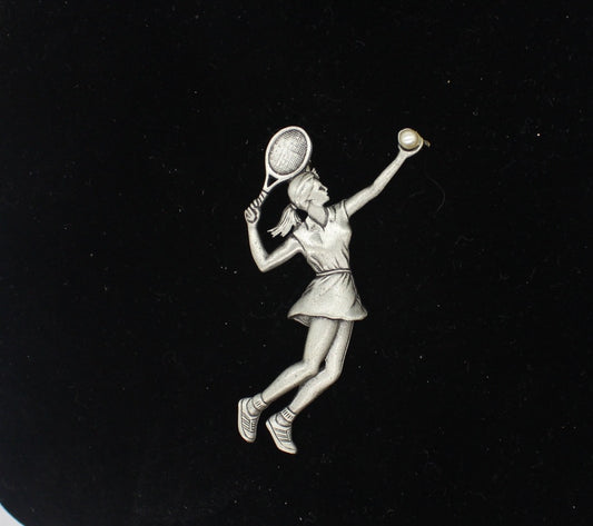 Jonette Jewellery pewter + PearlTennis girl brooch