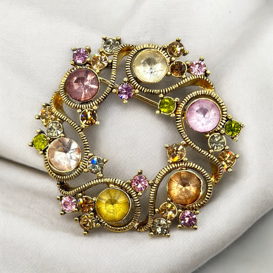 Monet 1960s Multicolour Rhinestone Brooch