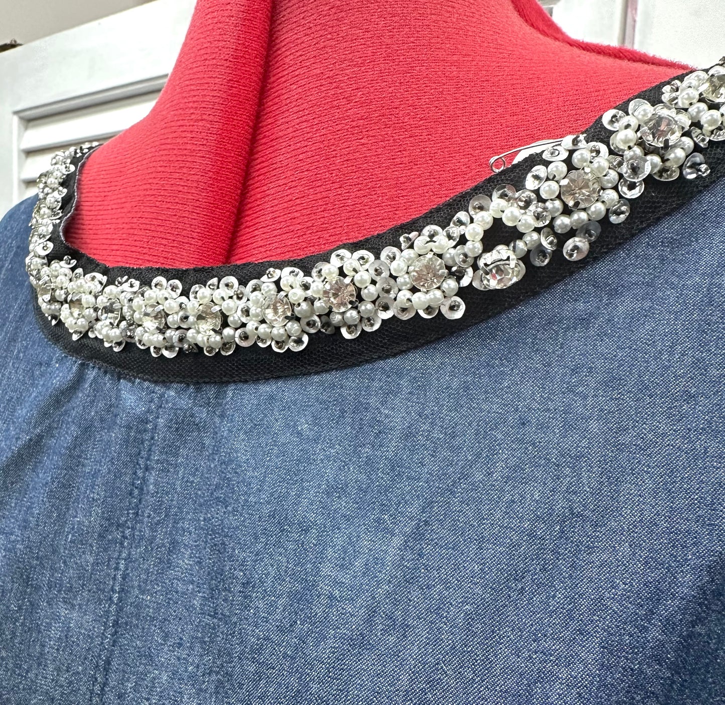 Vintage Blue Denim and Sequin Fit Flare Dress