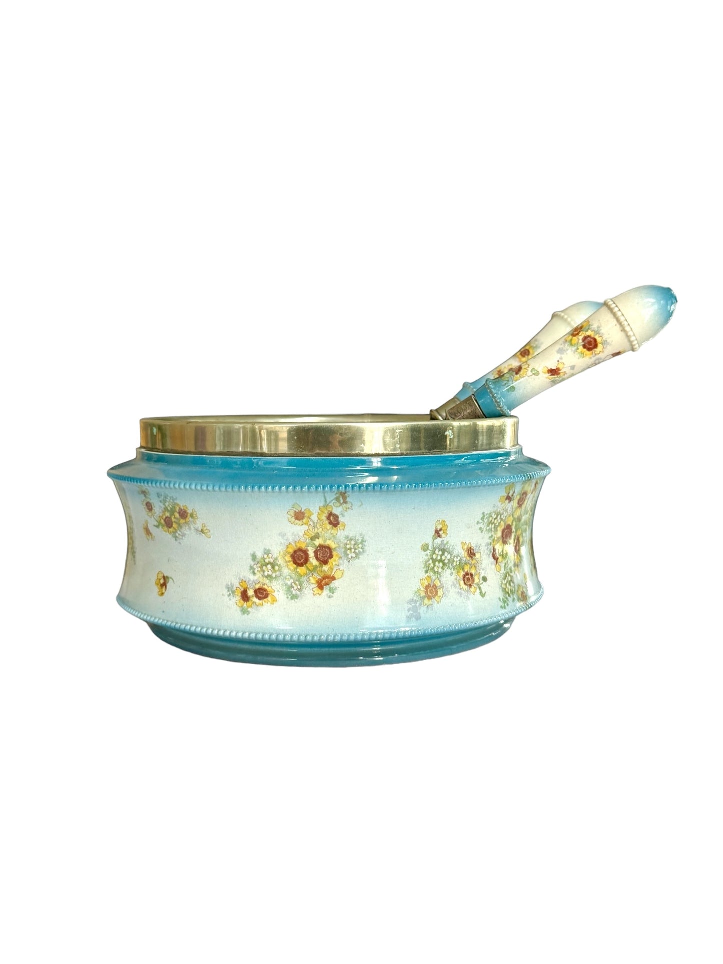 George Jones & Sons Ceramic silver rimmed salad bowl with servers