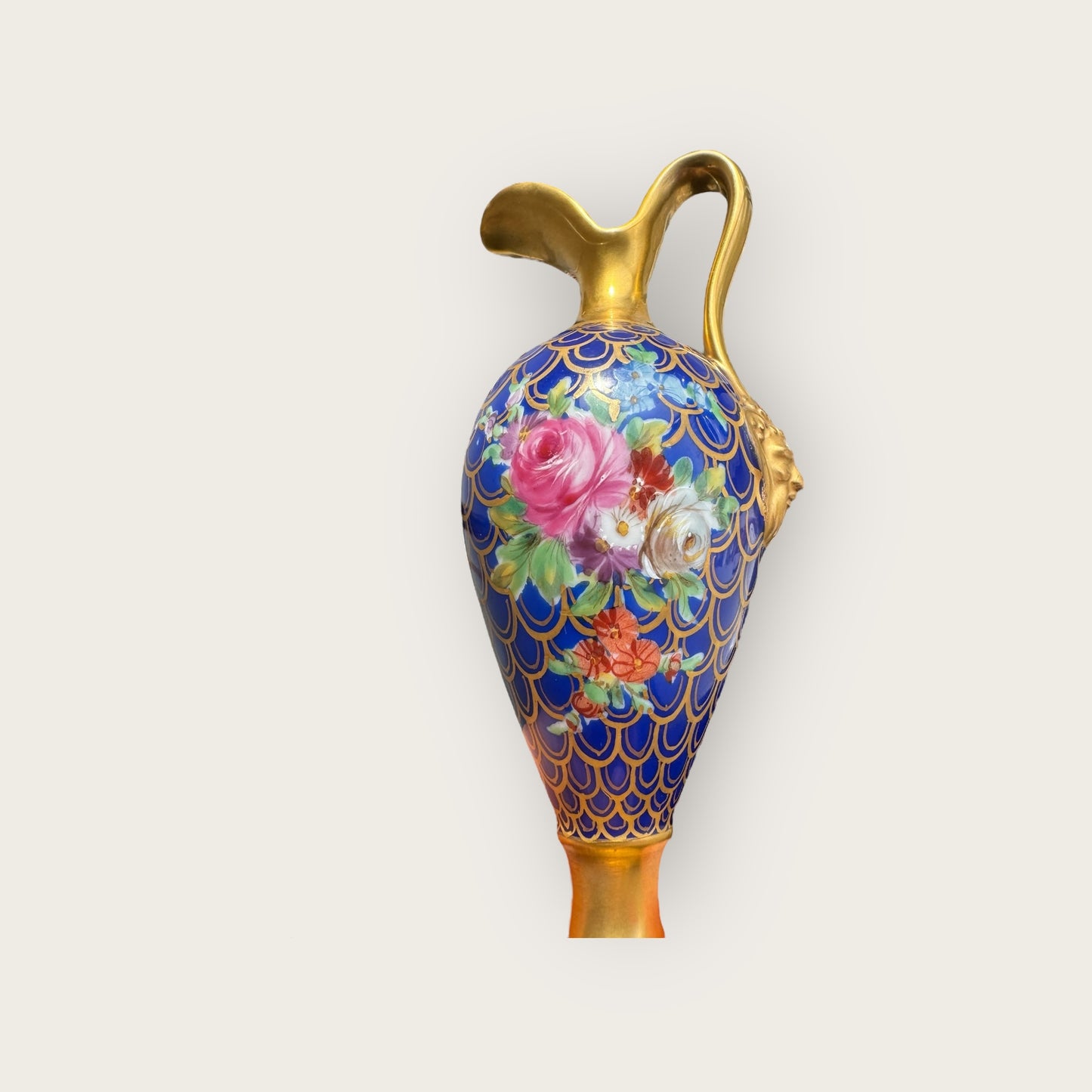 Derby Nottingham Rd c1780, Gilded Porcelain Ewers with Hand-Painted Blossom Decoration