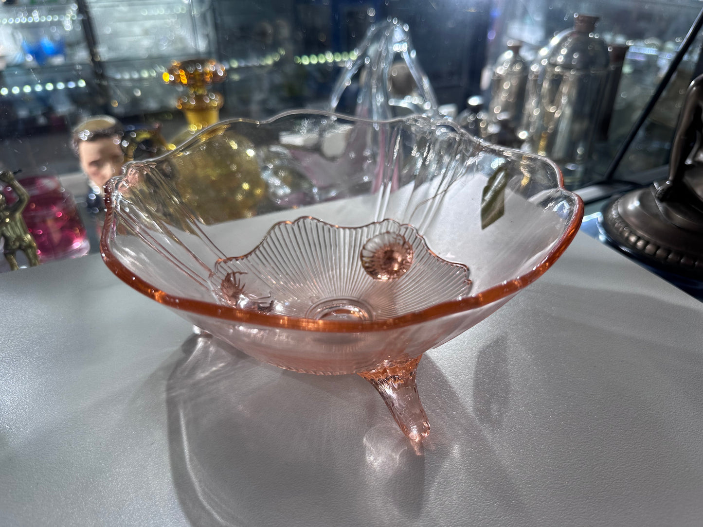 1930s USA Lancaster Jubilee Pink Glass Bowl Tripod Feet