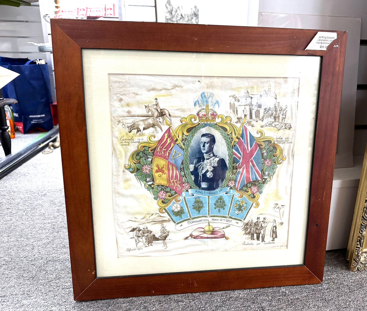 Framed King Edward VIII Coronation Linen Handkerchied