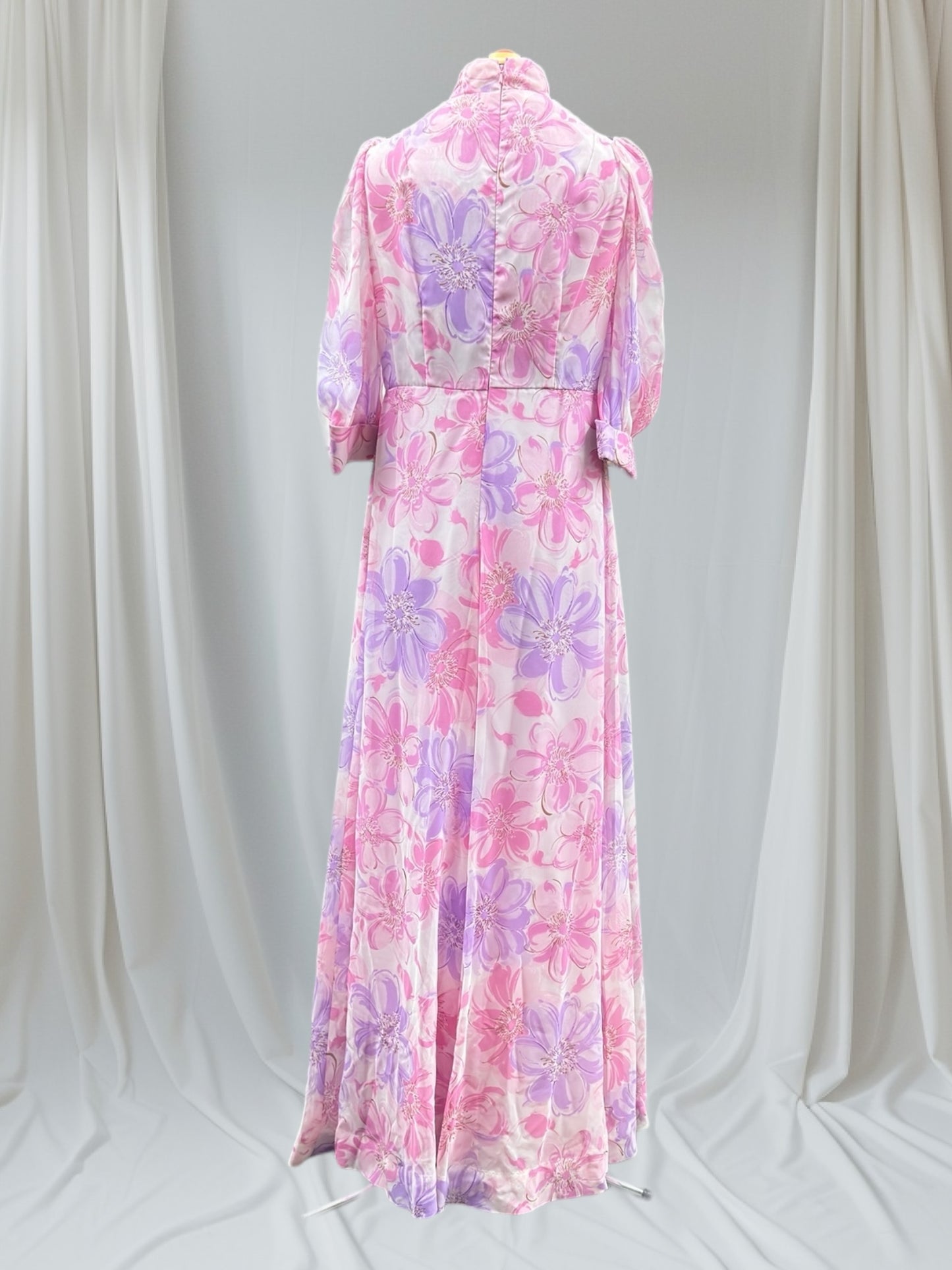 1970s Pink Mauve Hostess Maxi Dress, Small