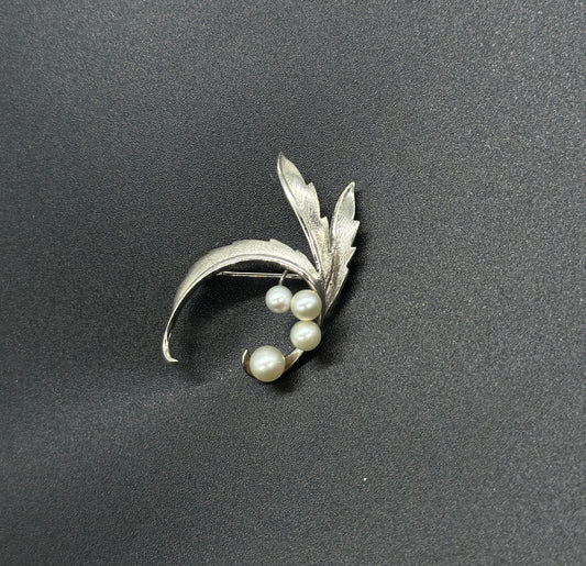 Mikimoto 1950s Sterling Silver Pearl Brooch