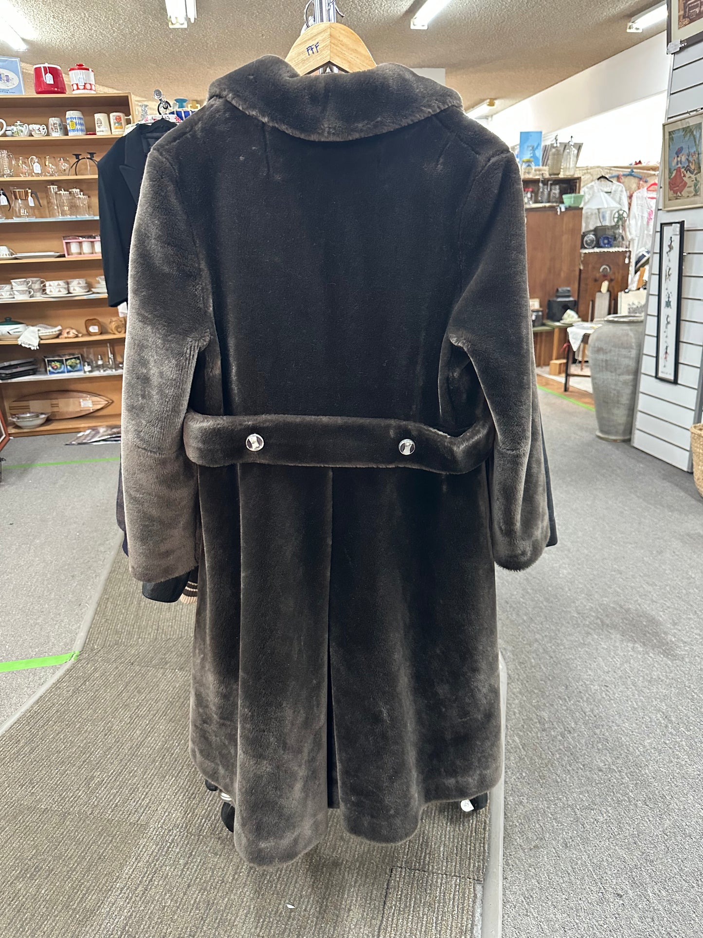 Brown Faux Fur Coat, Double Breasted Super Warm, M-L ,