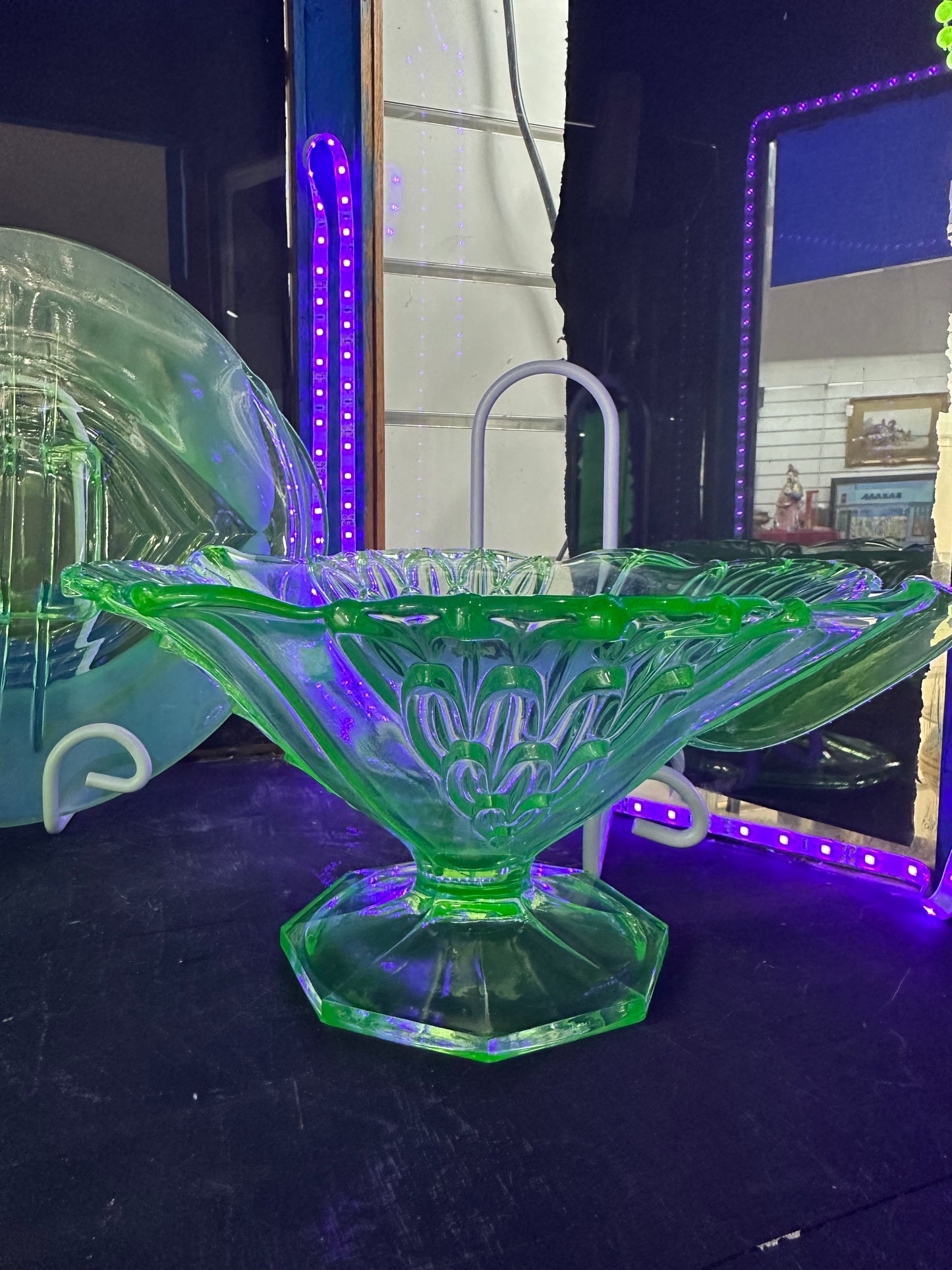 1930s Art Deco Uranium Glass Footed Bowl