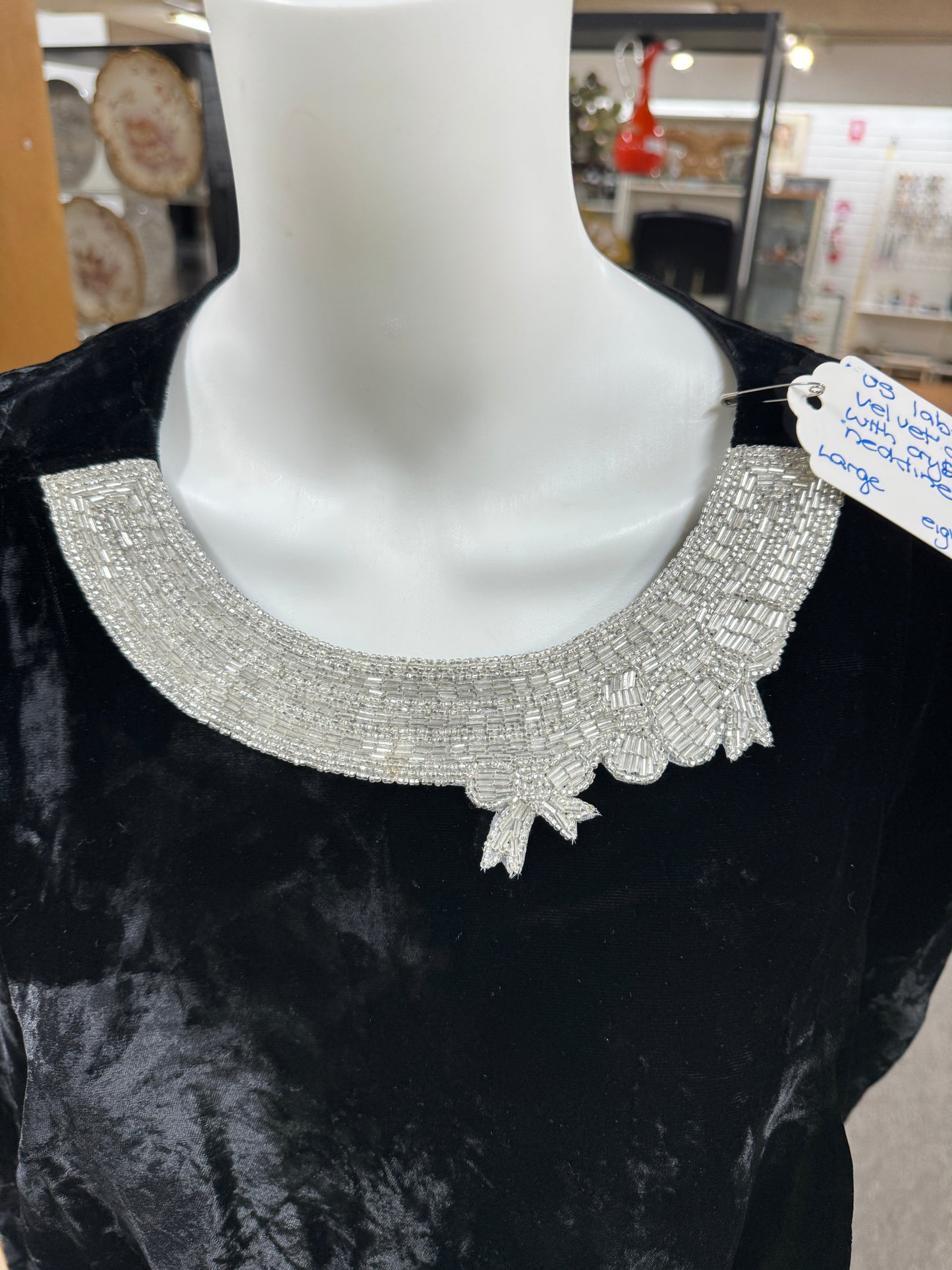 Labeled black Velvet dress with crystal Bead Neckline