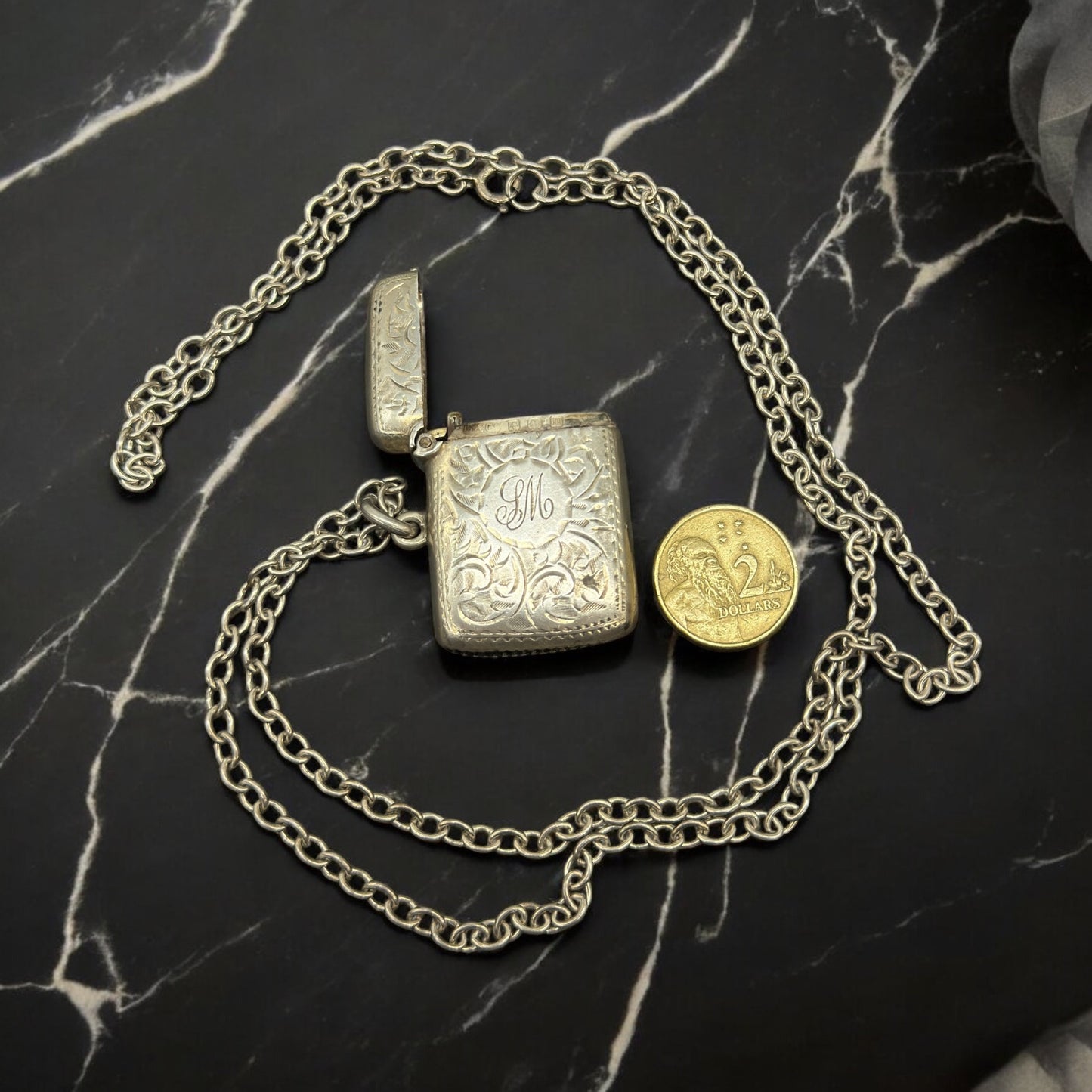 Sterling Silver Vesta Case with Chain
