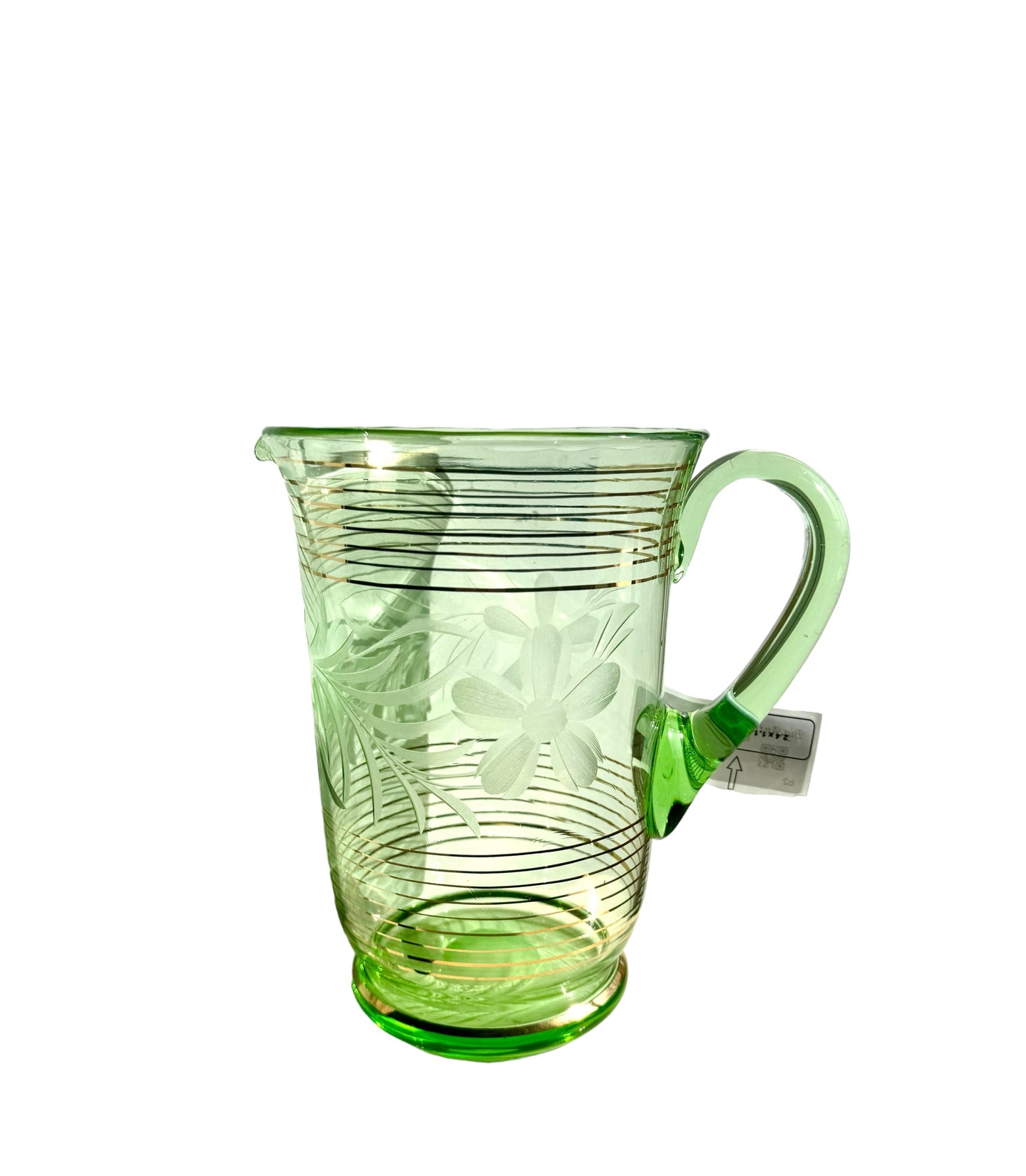 20cmUranium Jug with Etched Floral Pattern and Gilt