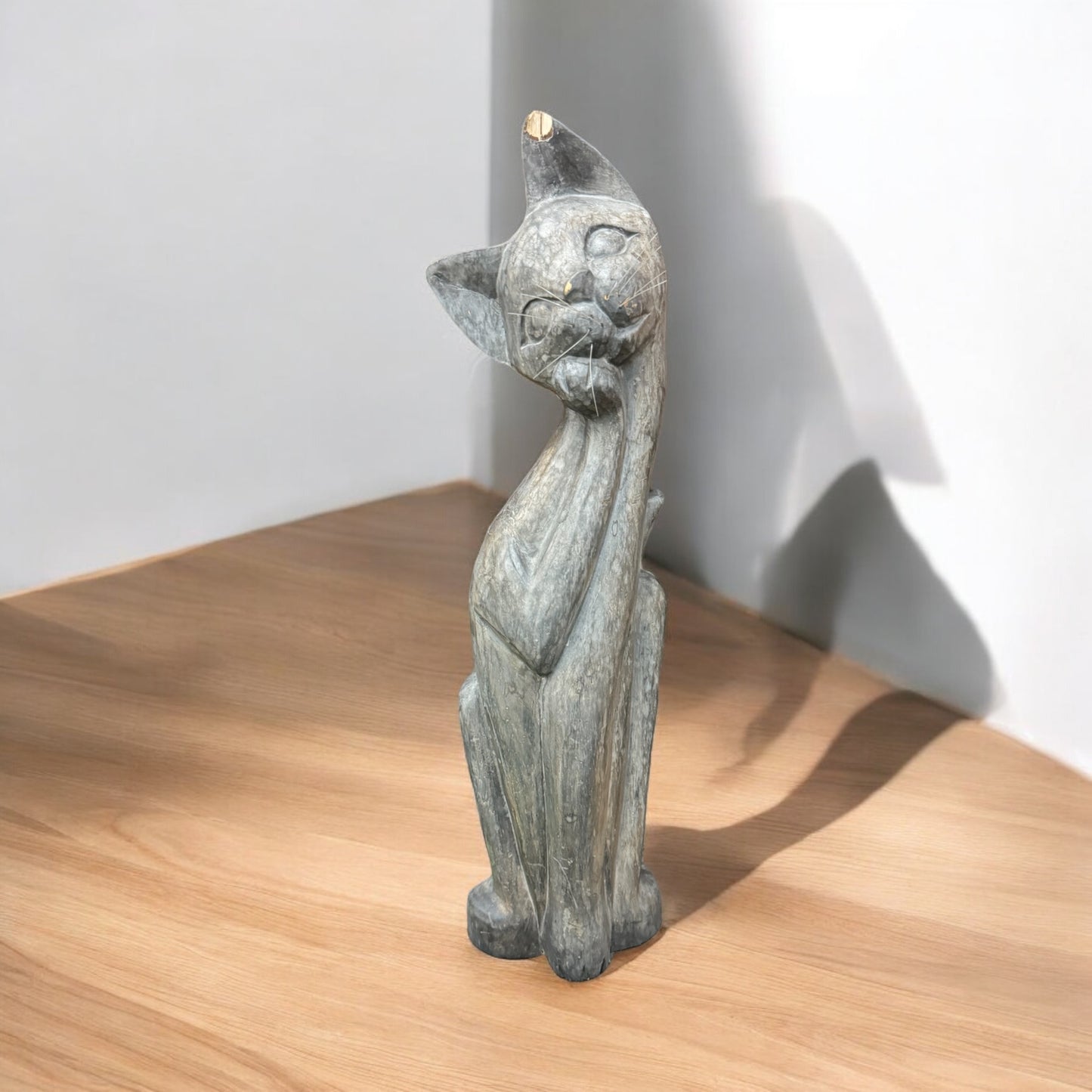 Wooden Kitten Statue