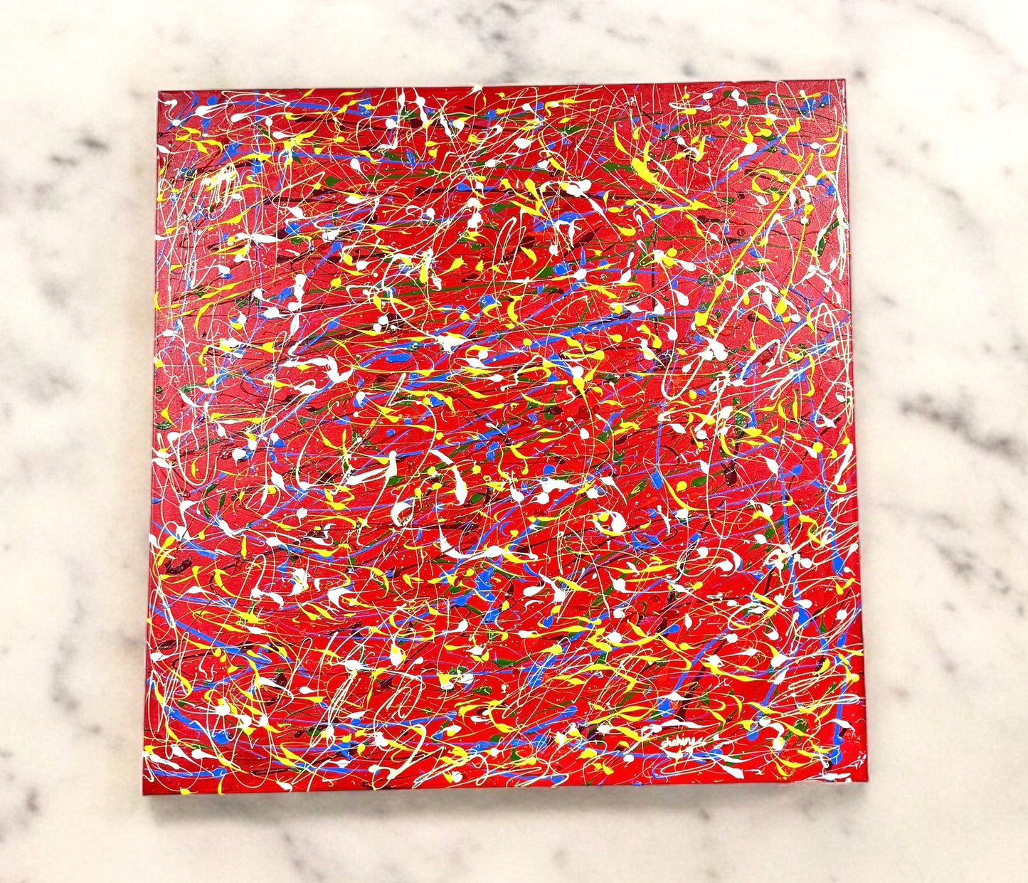 Signed Abstric Painting Red