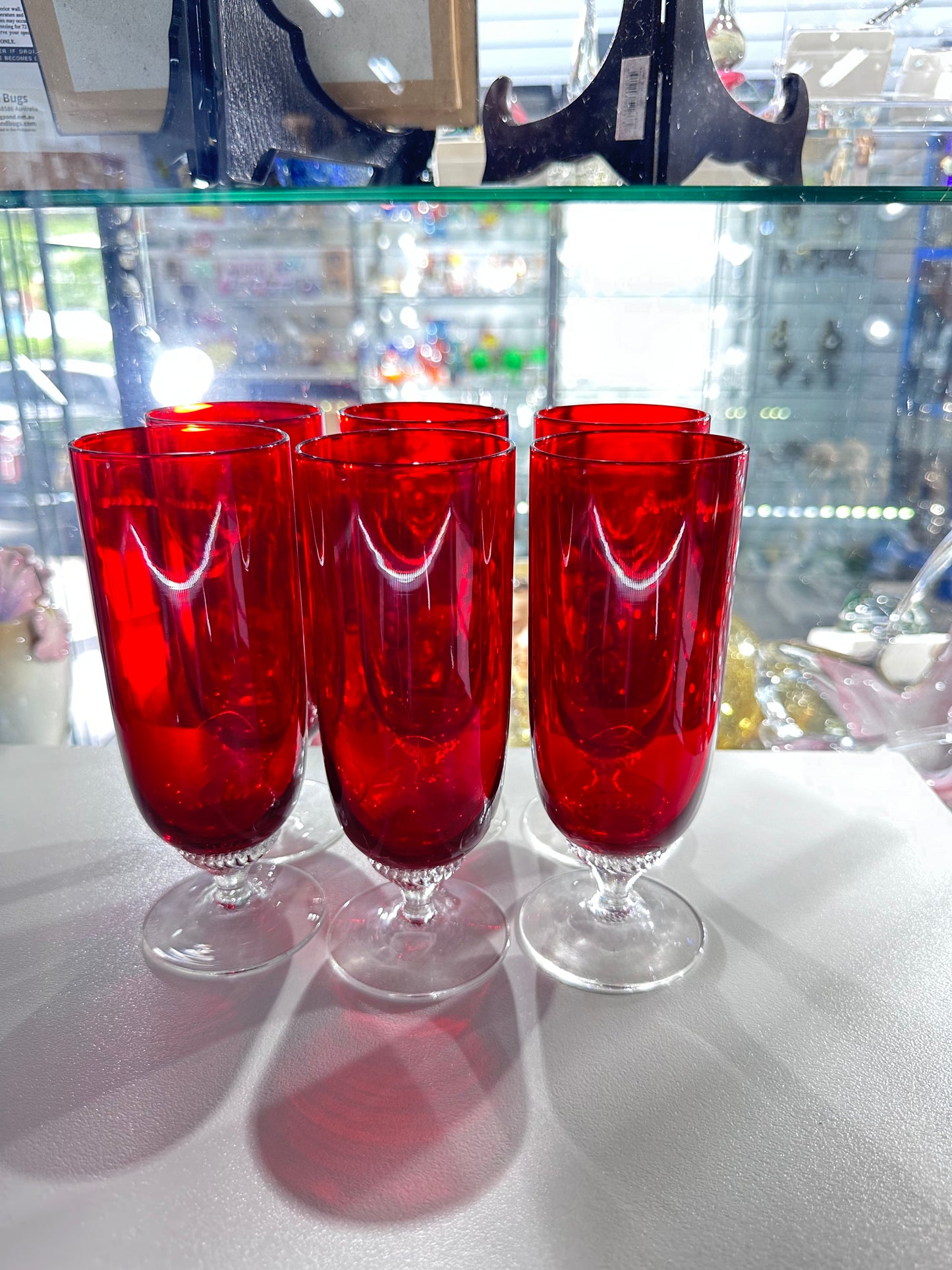 6p 1970s Bohemian Crystal Champagne Flute