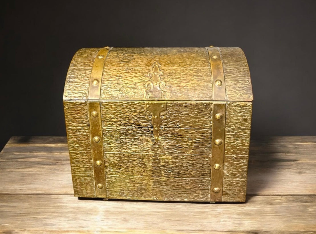 Large Antique Brass Jewellery Chest – Treasure Trunk Style