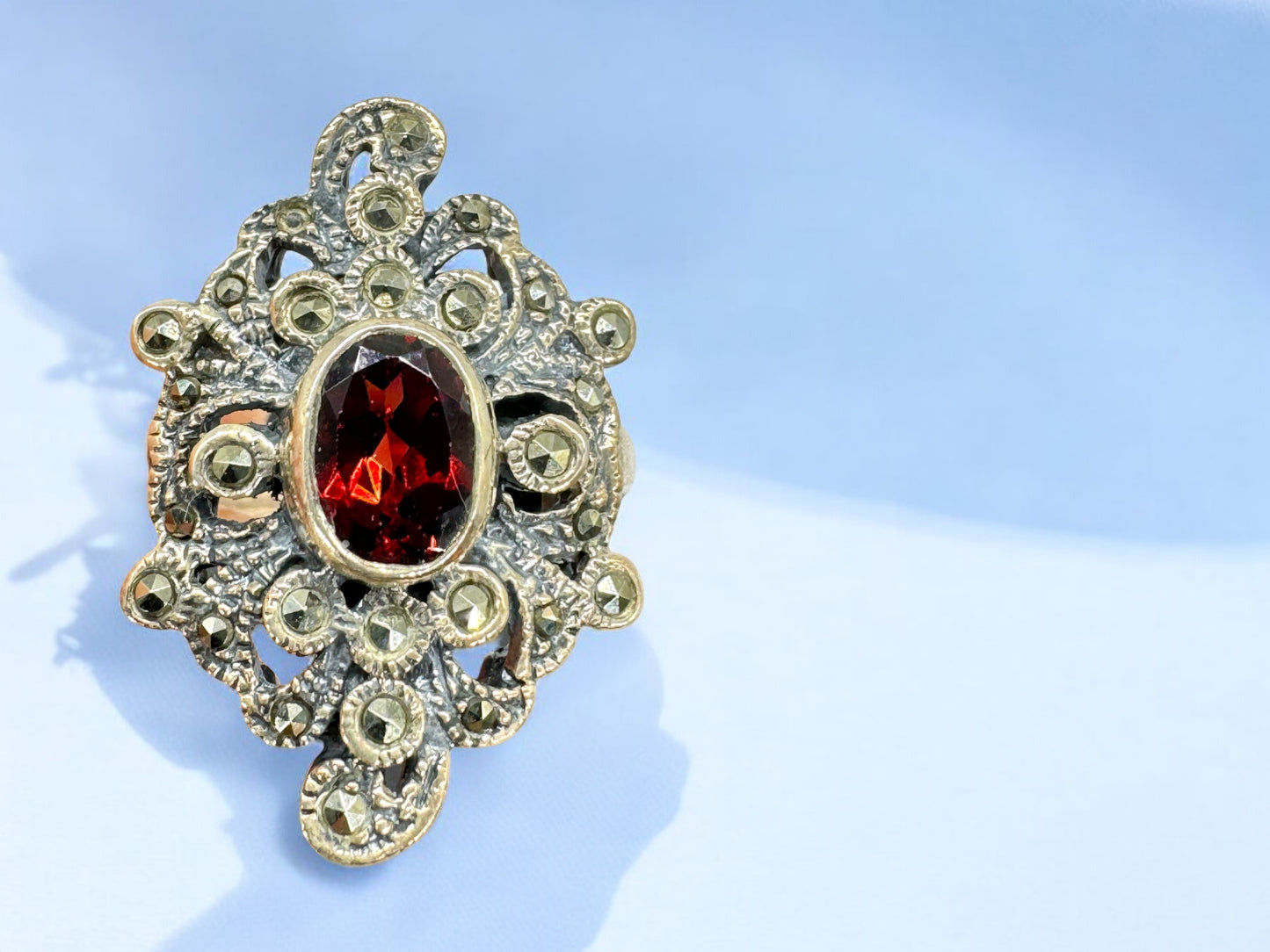 925 Sterling Silver Garnet Ring, size 16