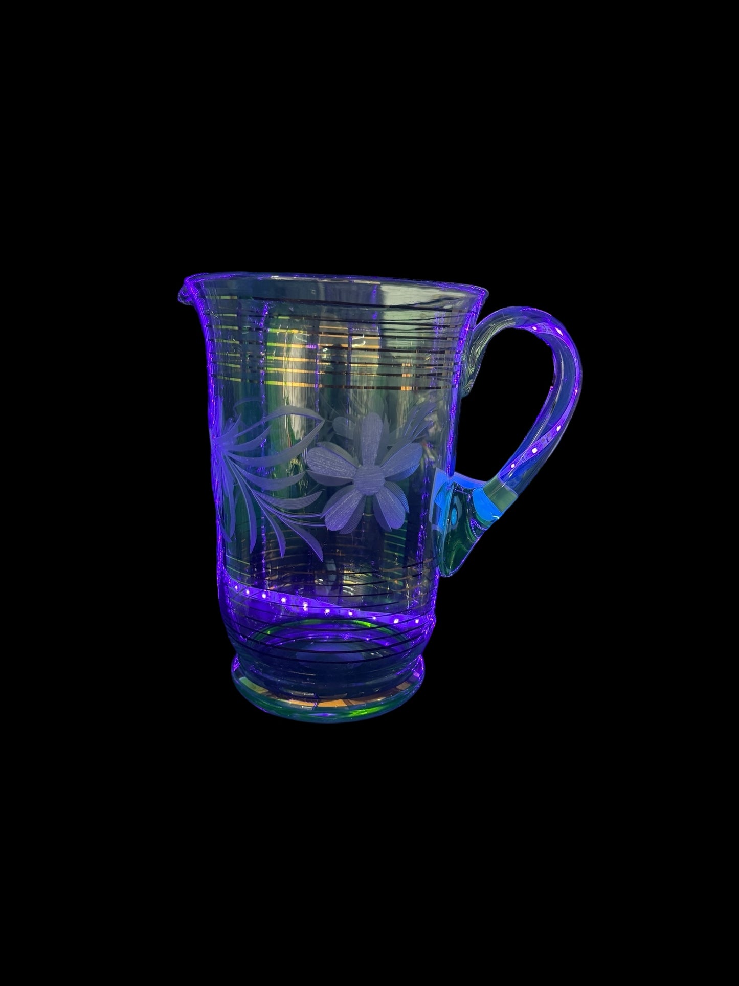 20cmUranium Jug with Etched Floral Pattern and Gilt