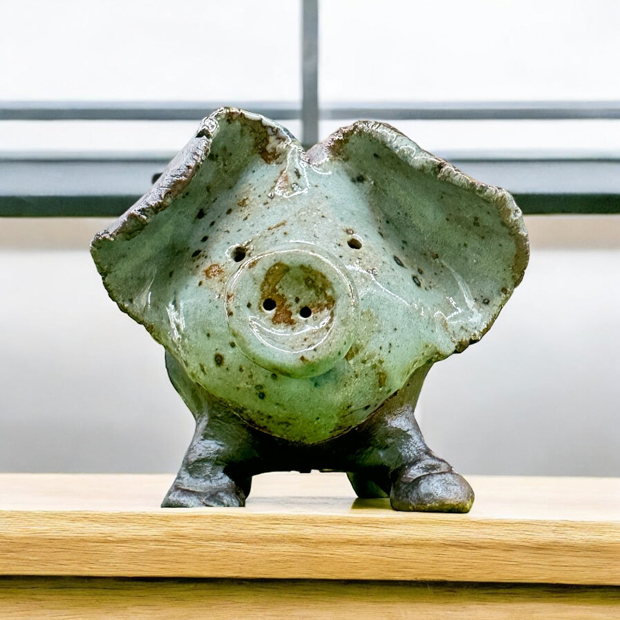 Signed Pottery Pig Figurine
