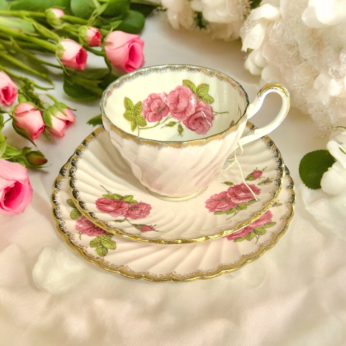 Foley Pink Roses Tea Trio