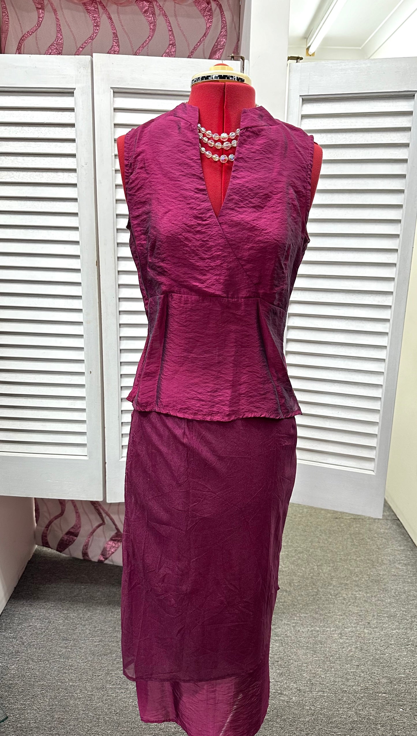 Magenta 2 Piece Ojay Top + Skirt French Fabric