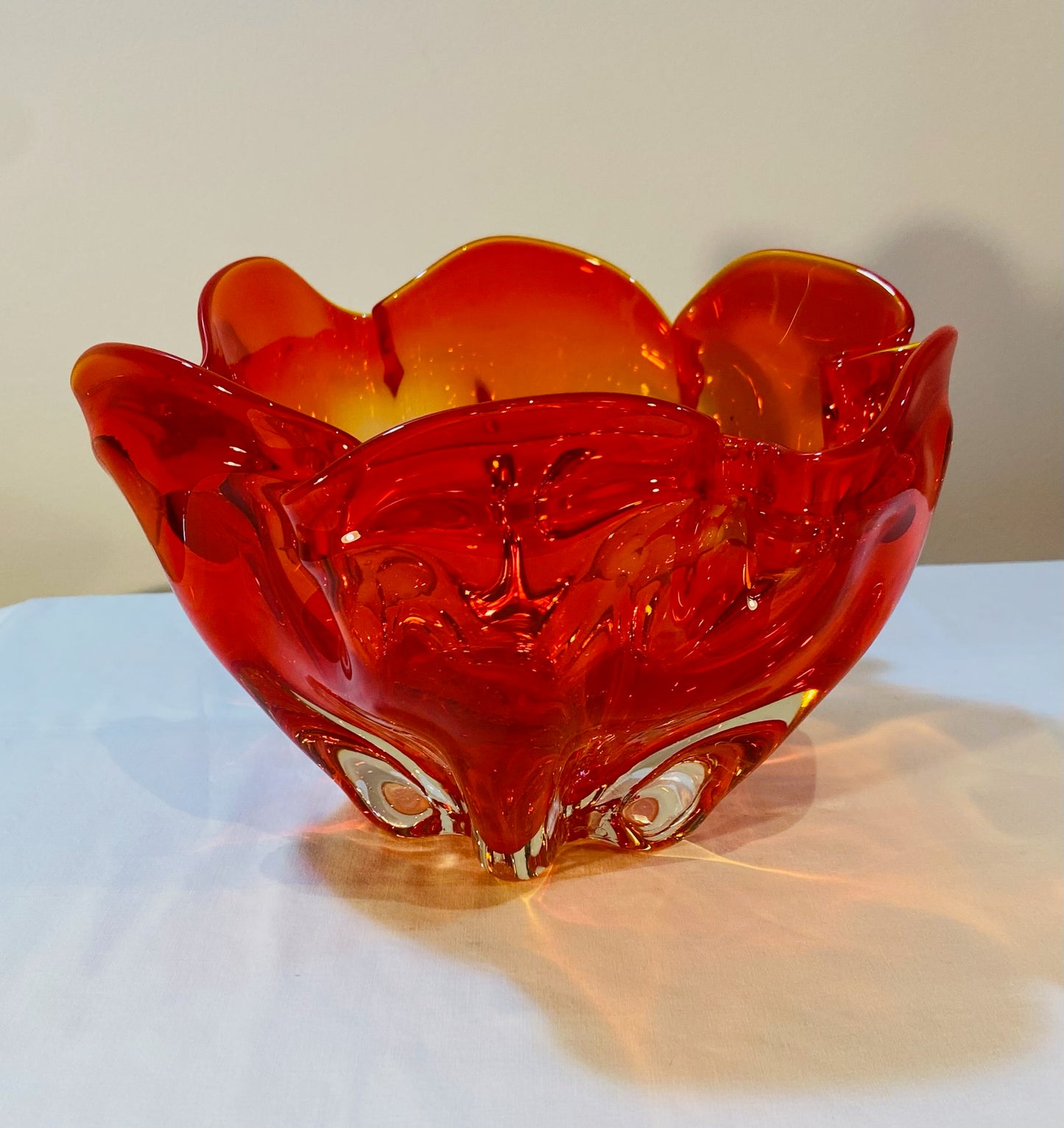 Orange Art Glass Bowl/ Vase , Center piece