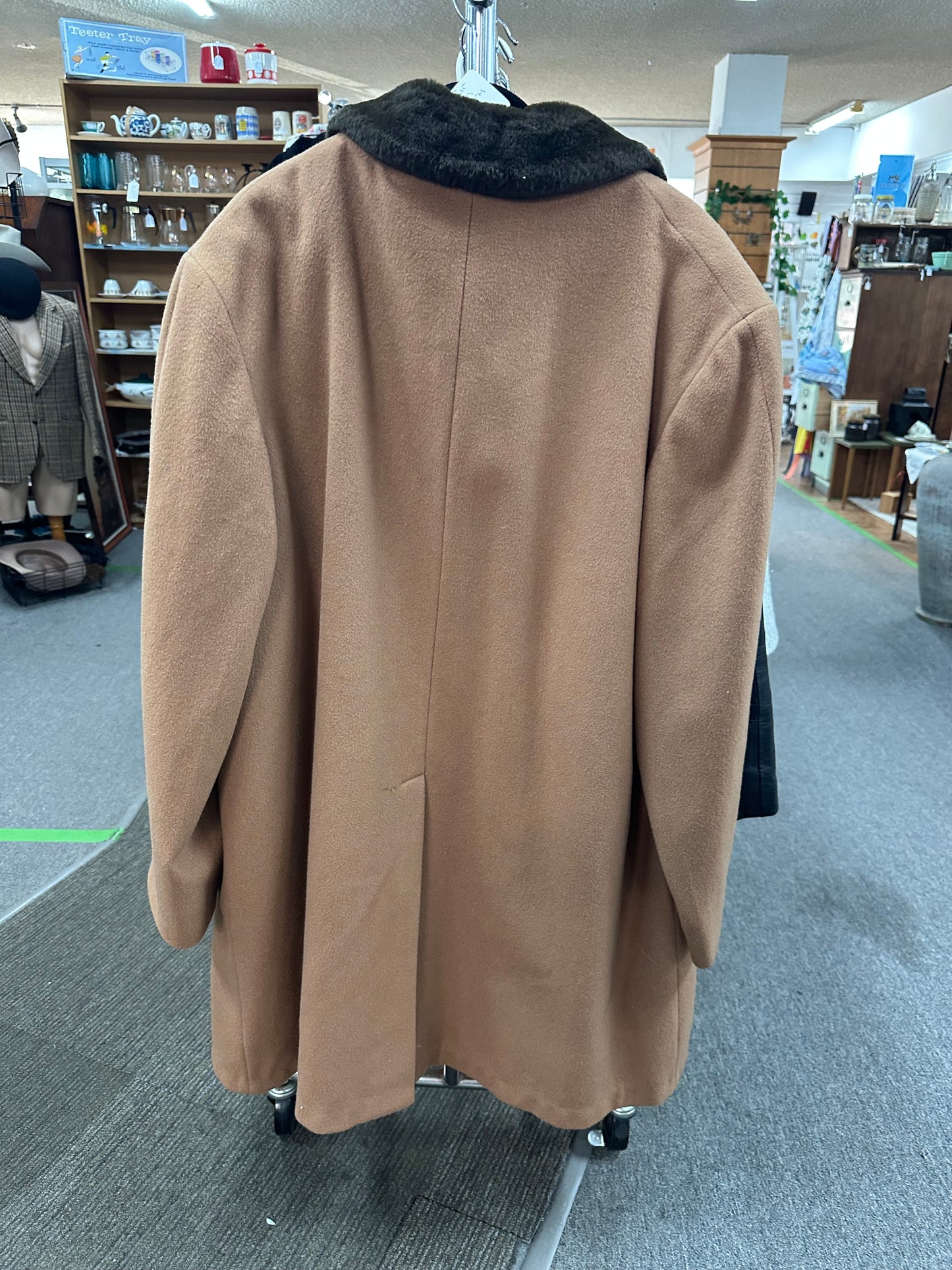 Camel Faux Fur Lined European Coat, Super Warm