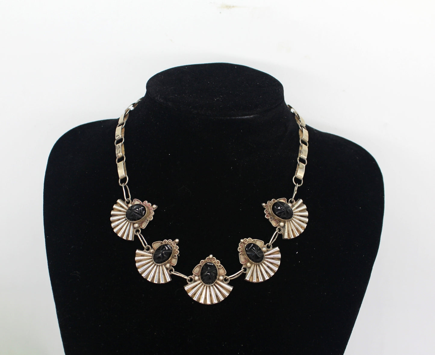 1940's Vintage Mexican Silver Aztec Face Necklace