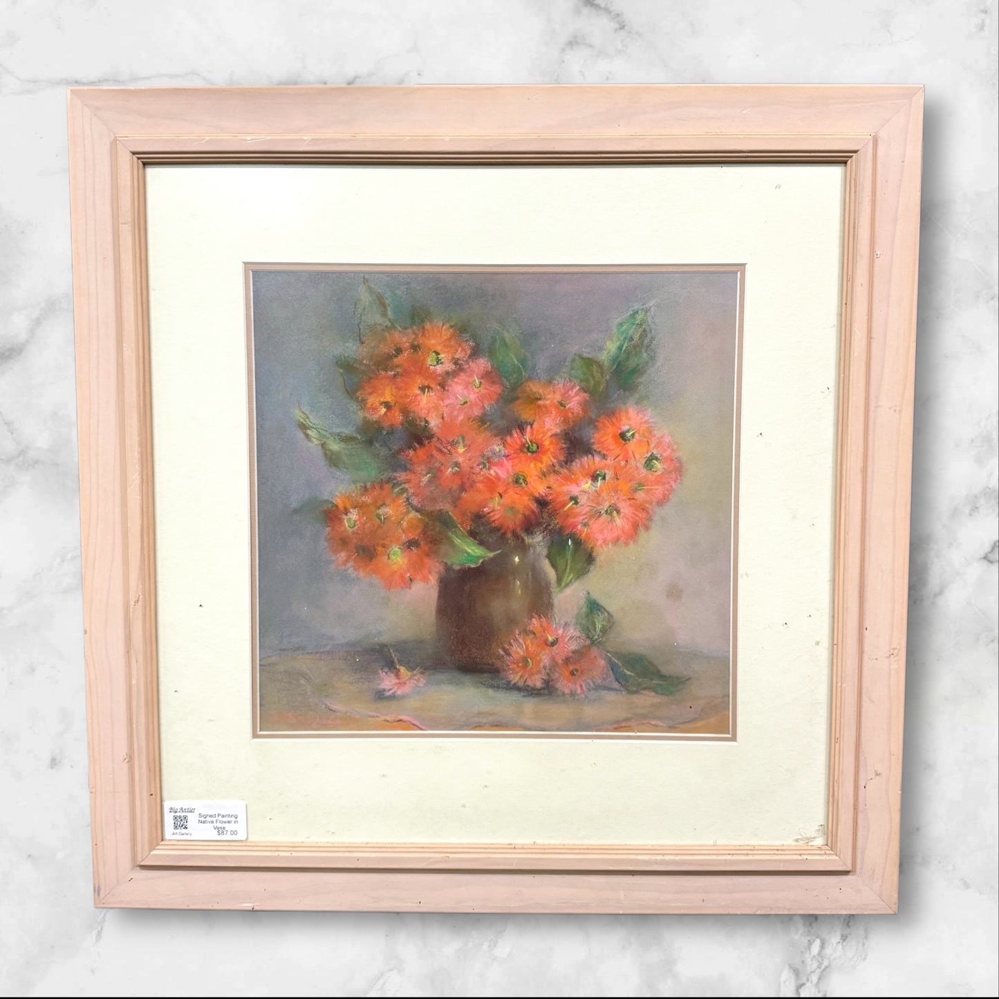 Signed Painting Native Flower in Vase