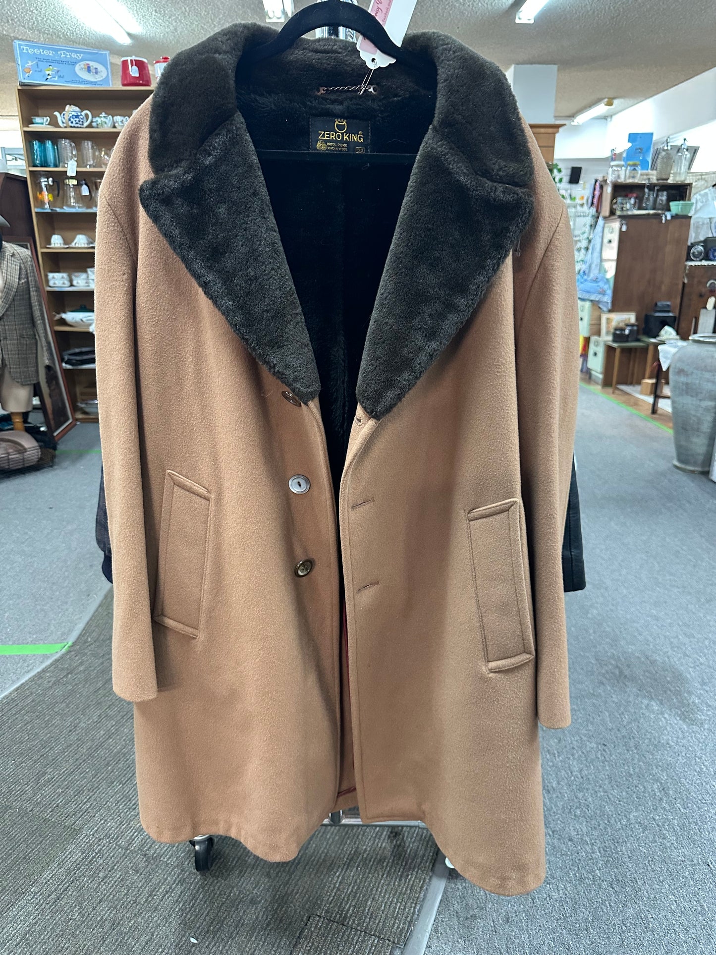 Camel Faux Fur Lined European Coat, Super Warm