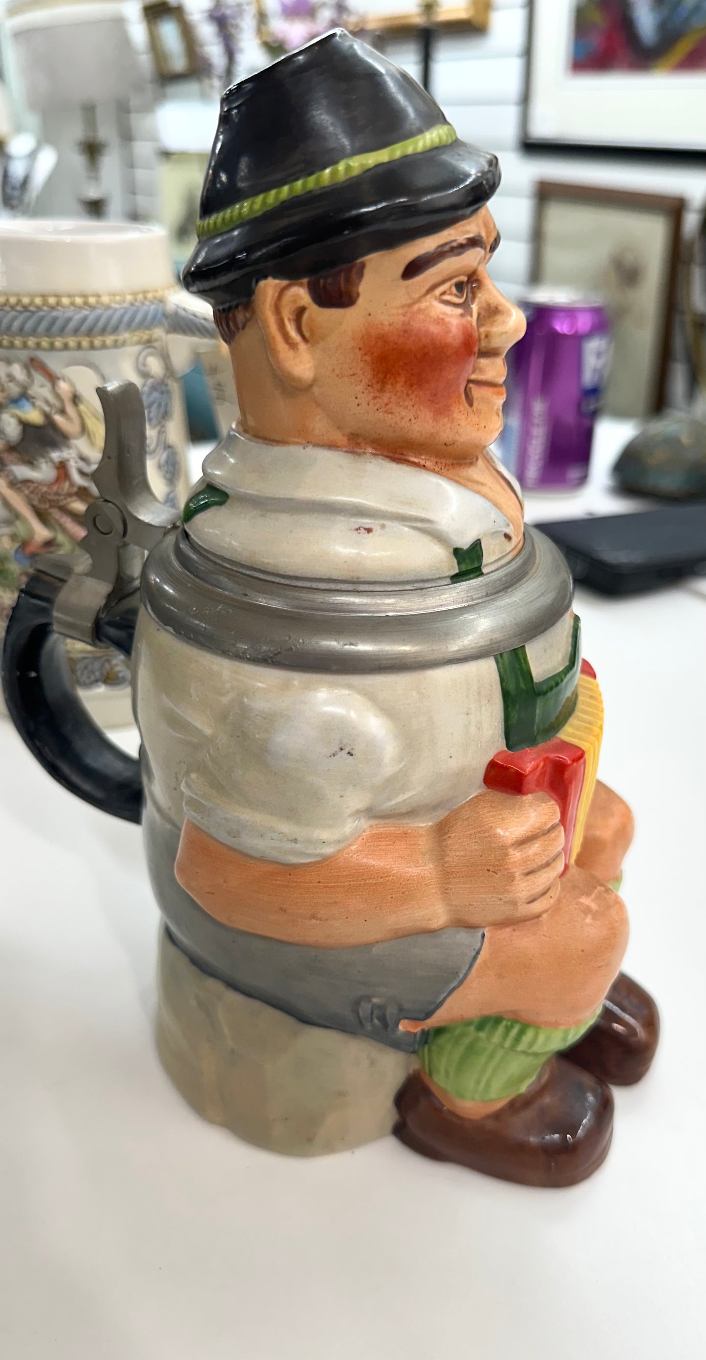 Antique Merkelbach Beer Stein Musician Accordion Player,made in Germany