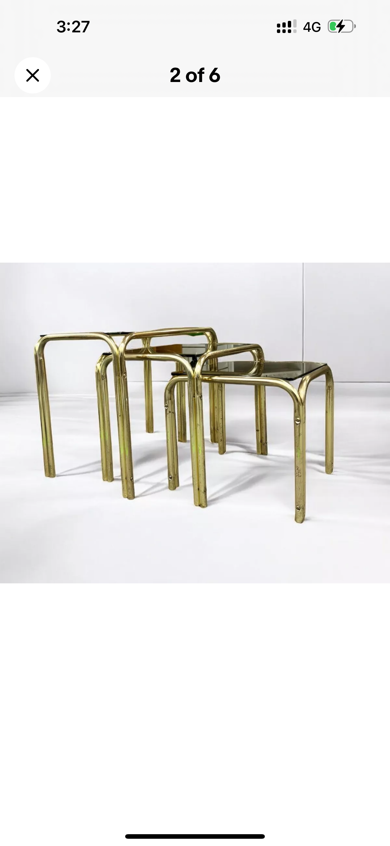 Mid Century Brass Color Smoke Glass Nesting Tables x3