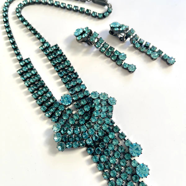 Aqua Rhinestone Necklace & Earrings