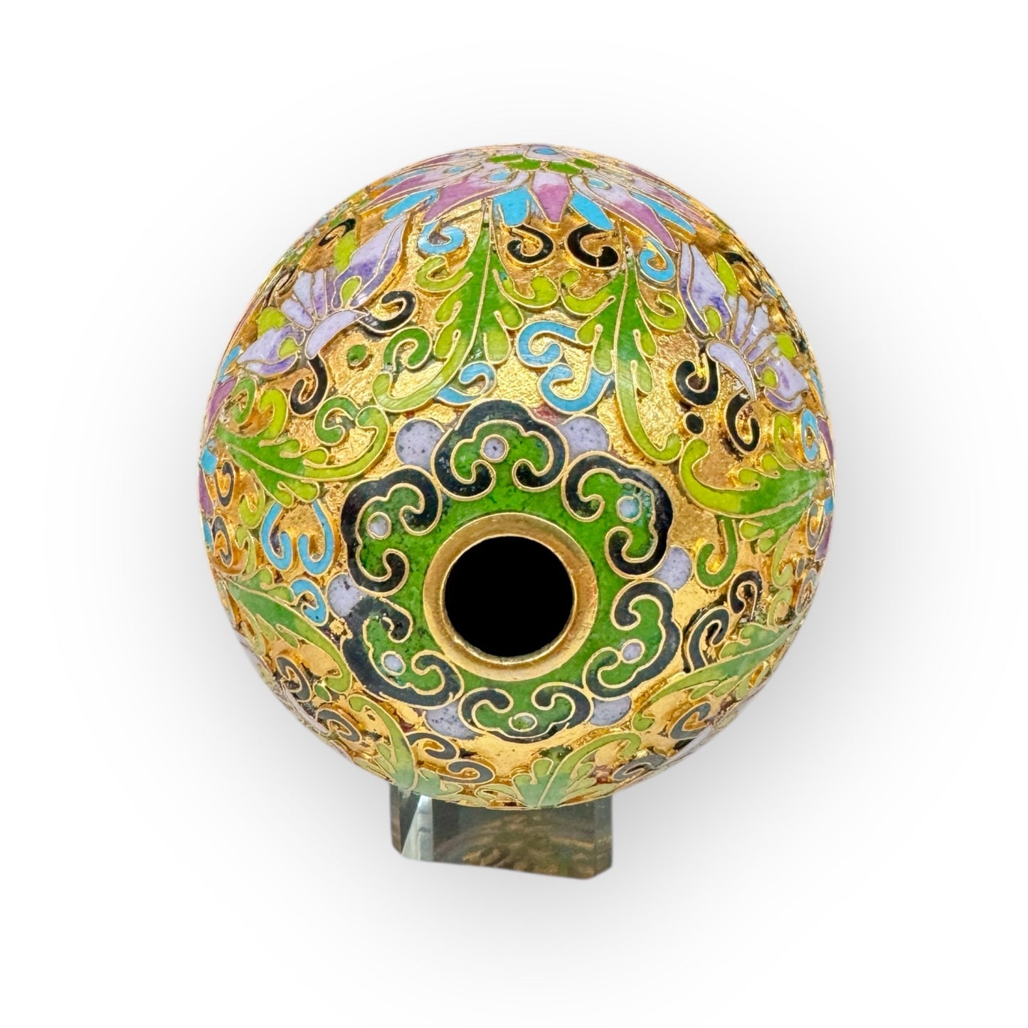 big vtg Chinese cloisonné egg ornament with glass base,home decor