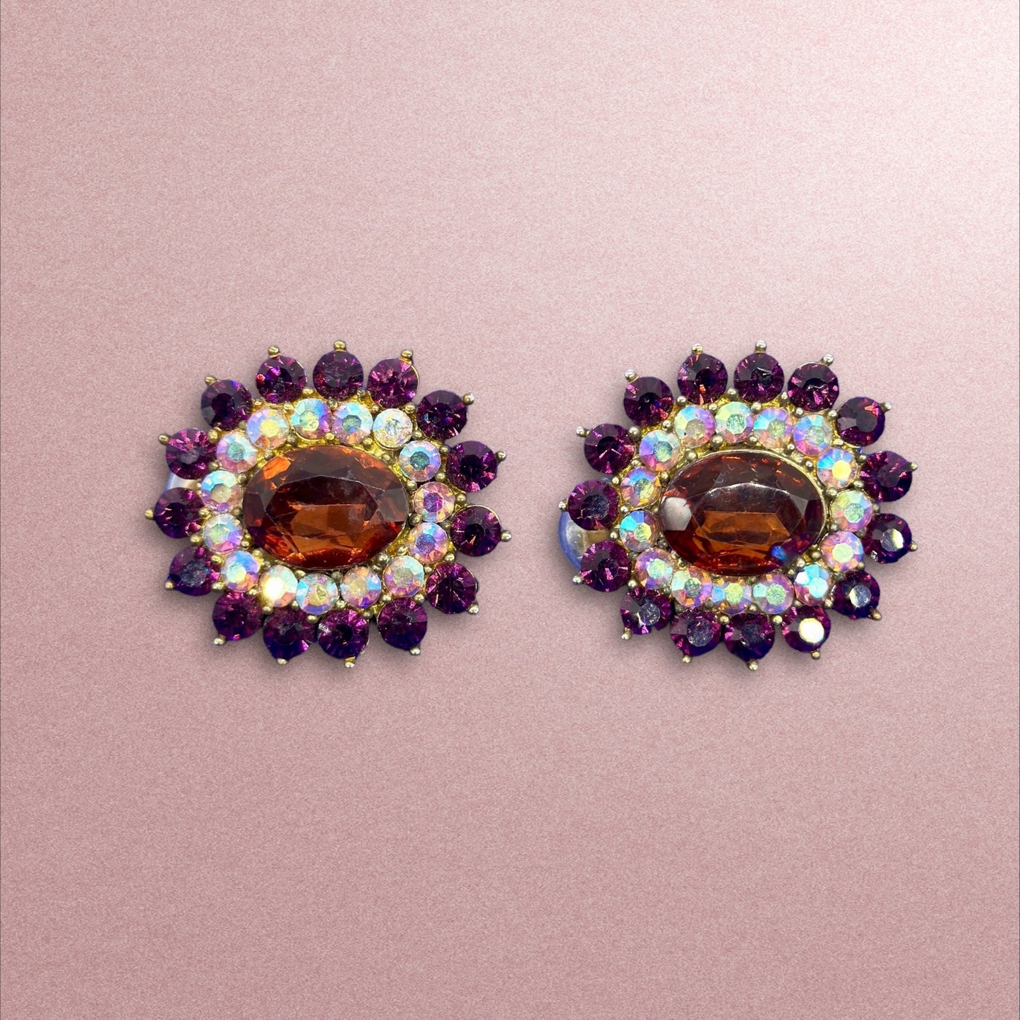 Vintage 1950s Rhinestone Clip On Earrings