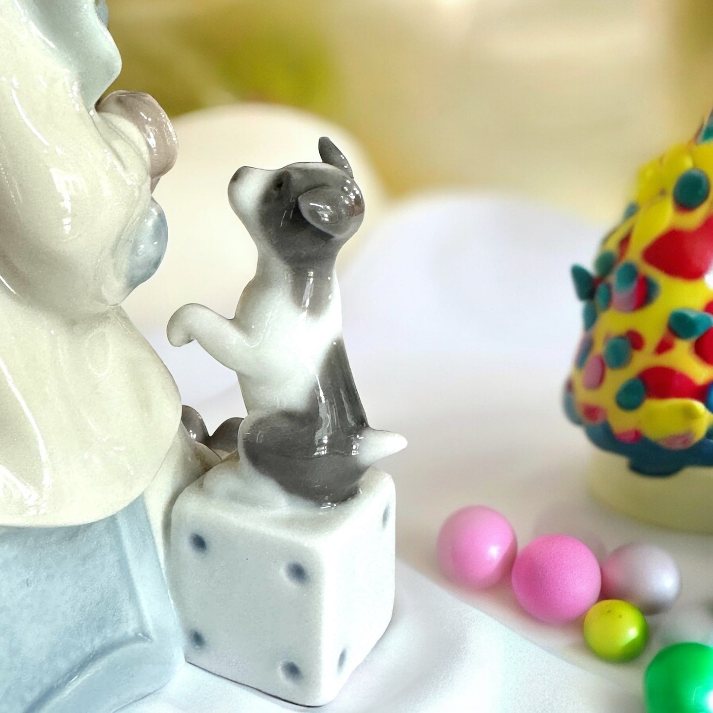 Vintage LLADRO Figurine # 5279 "Pierrot Concertina" Clown With Puppy Dog