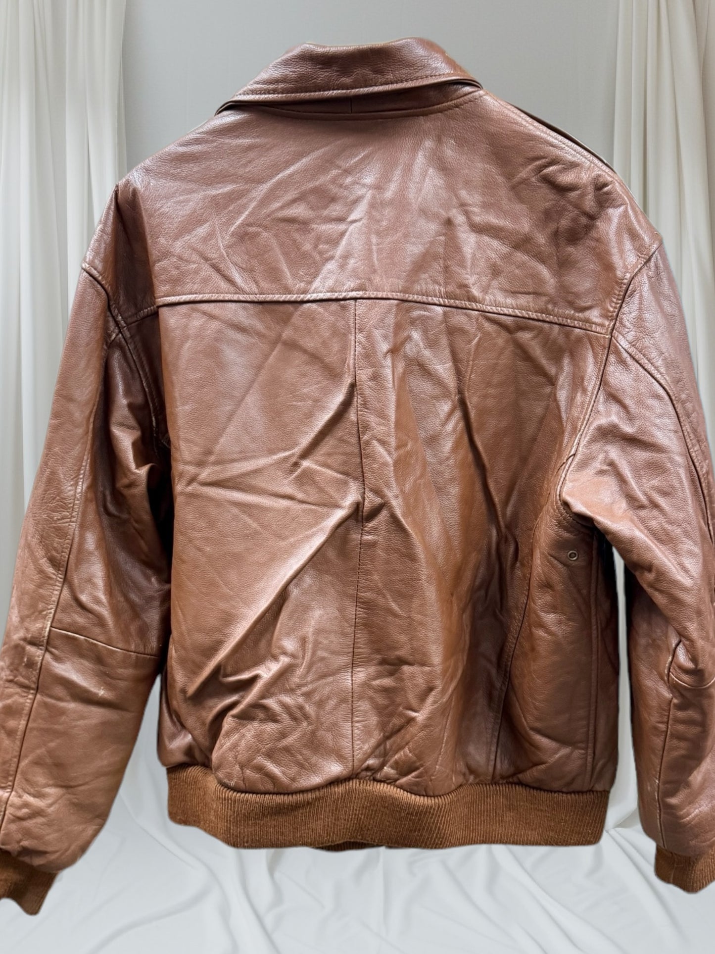 Men’s Tab Leather Bomber Style Zip Front Jacket