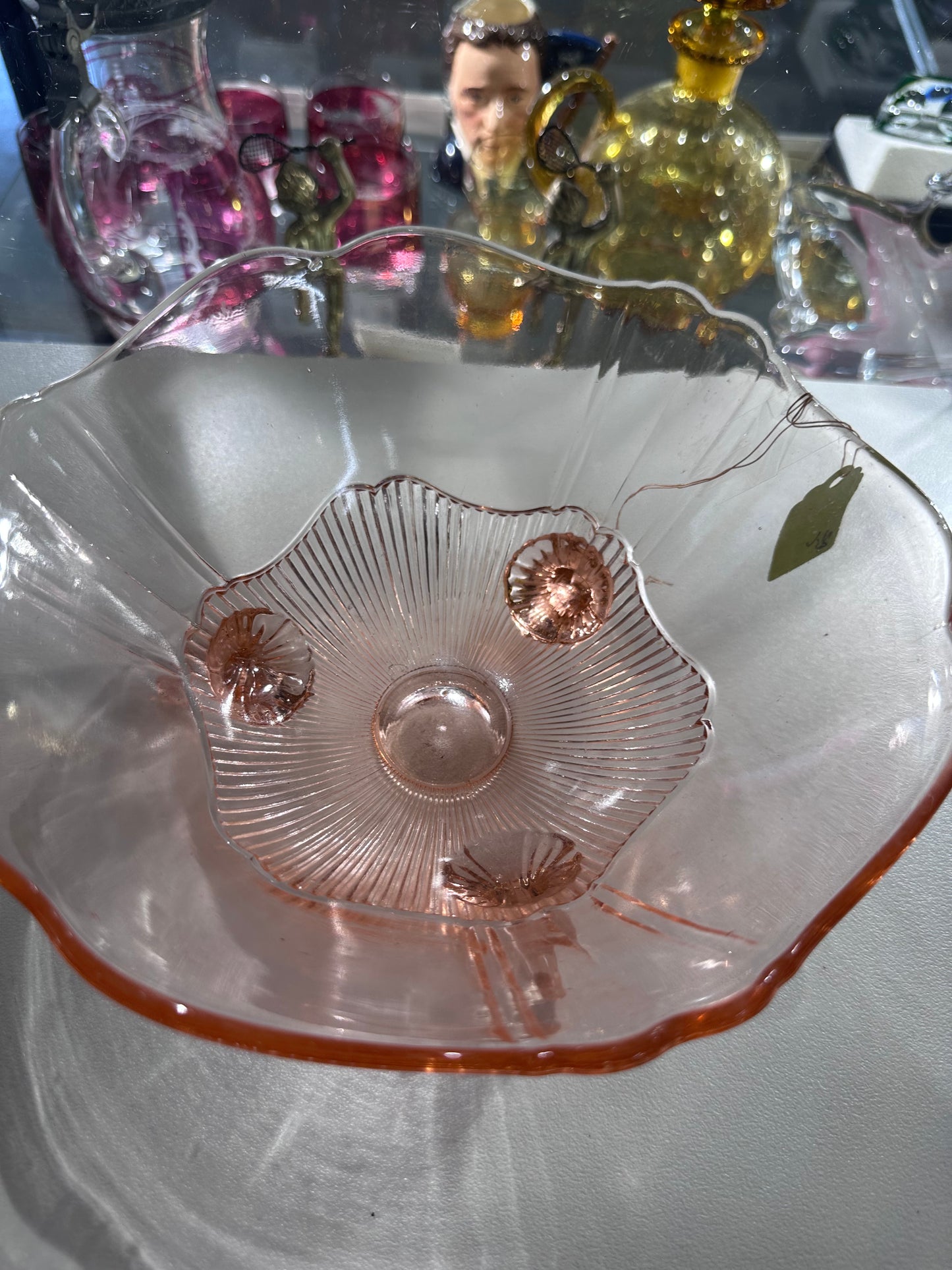 1930s USA Lancaster Jubilee Pink Glass Bowl Tripod Feet