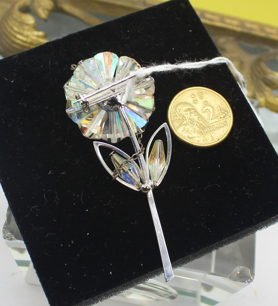 Vintage Arena Borealis Brooch 60s Vintage Aurora Borealis Flower Cluster Brooch on Silver Tone.