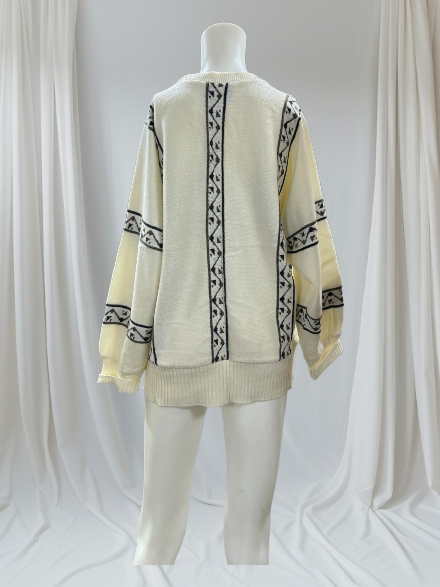 Cream Brown 70s Dolman Sleeve Jumper Medium