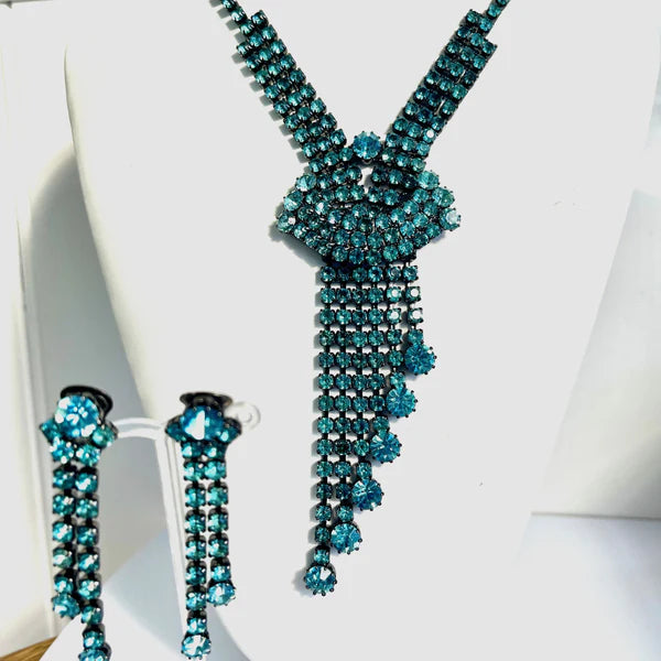 Aqua Rhinestone Necklace & Earrings