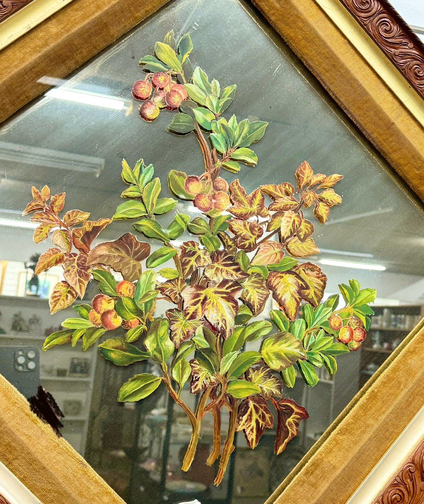 Framed Victorian handpainted Gooseberries mirror