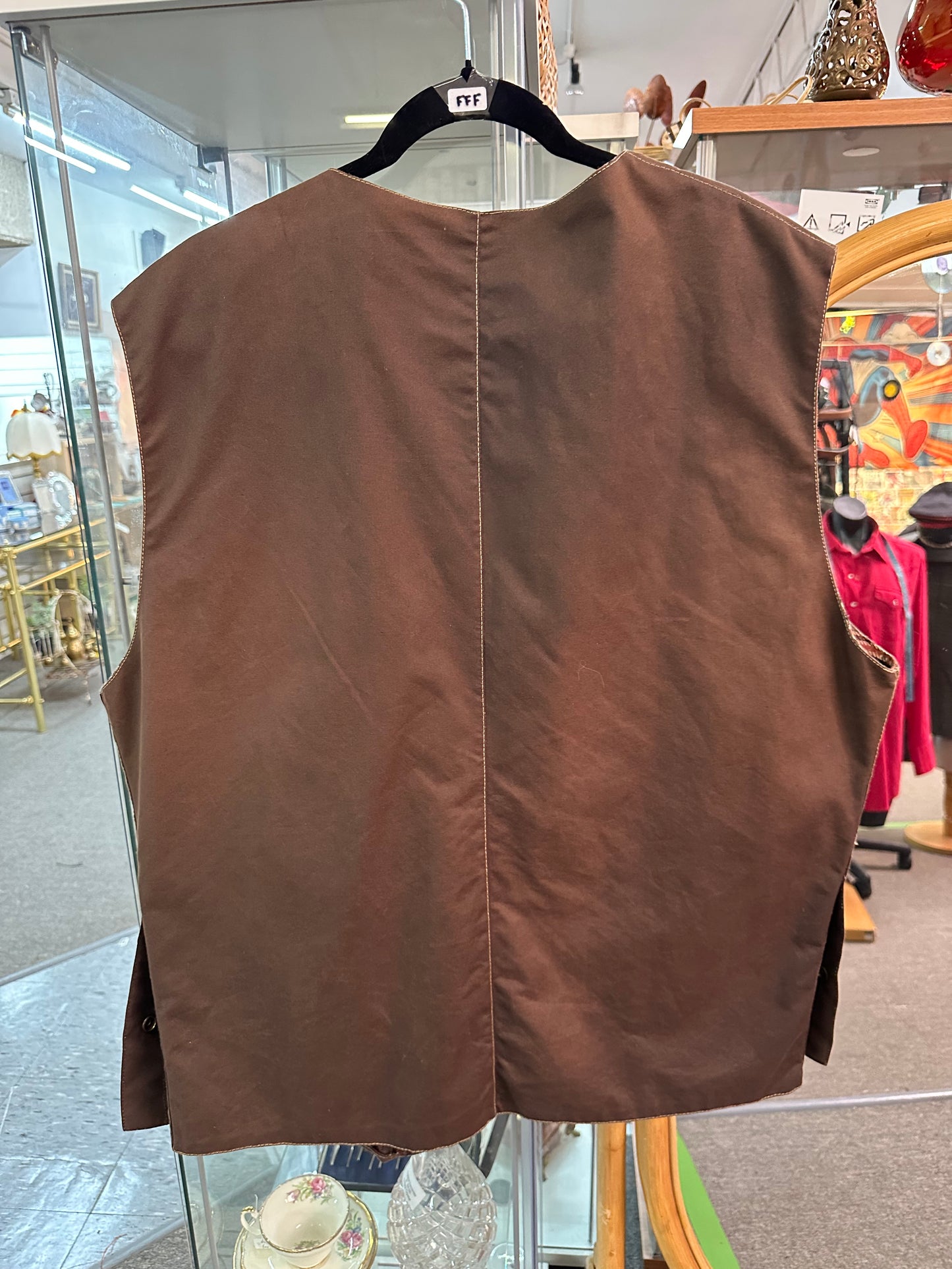 Vintage Klug Oilskin Vest – Brown with Tartan Lining – Size M