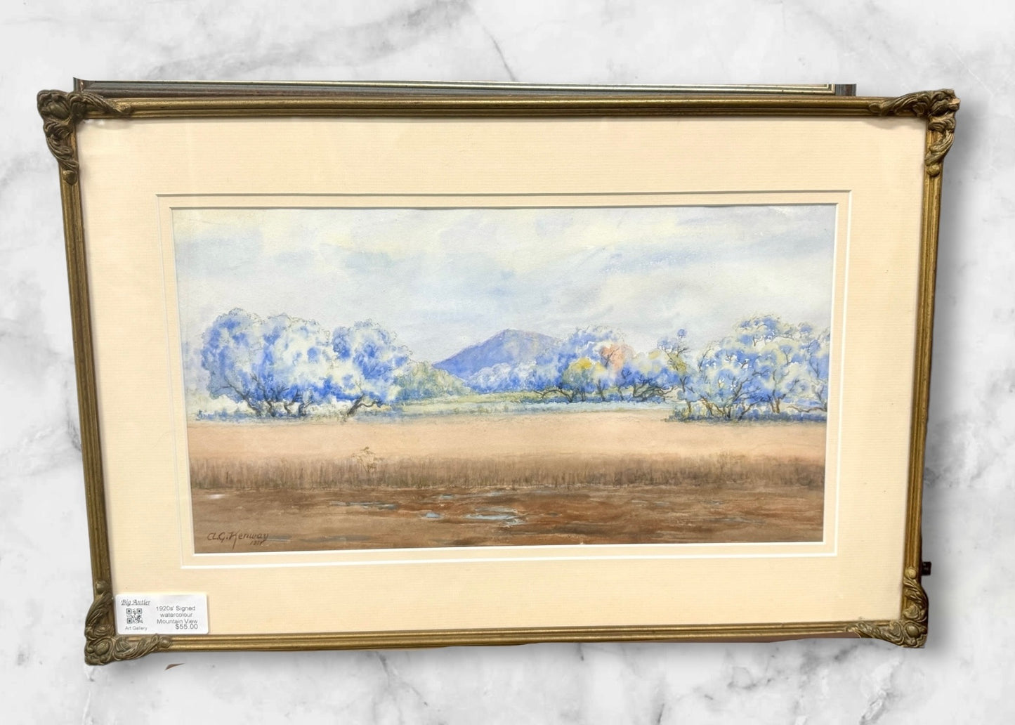 1920s' Signed watercolour Mountain View